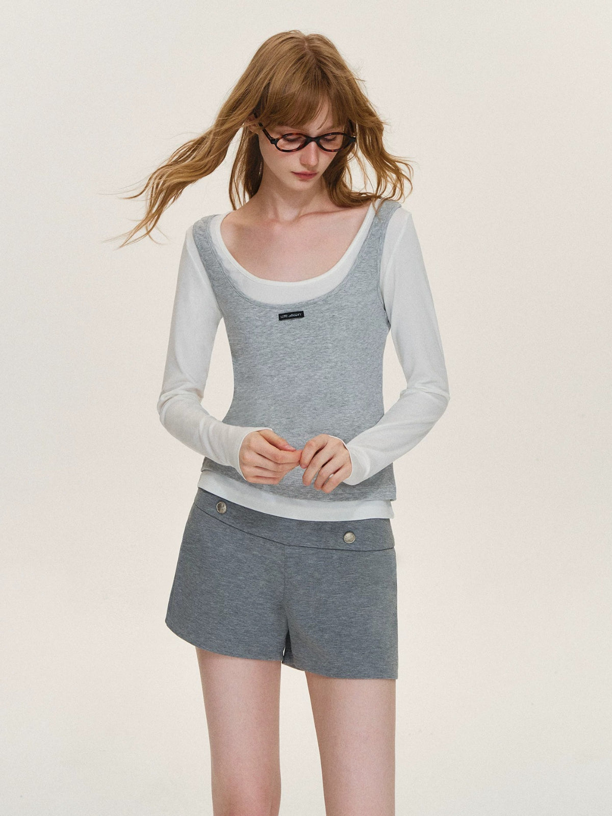 Contrast Layered Lyocell Scoopneck Top