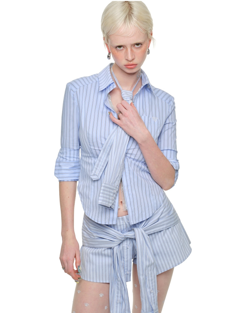 Faux Two-Piece Buttoned Slim Fit Shirt & Skirt Set