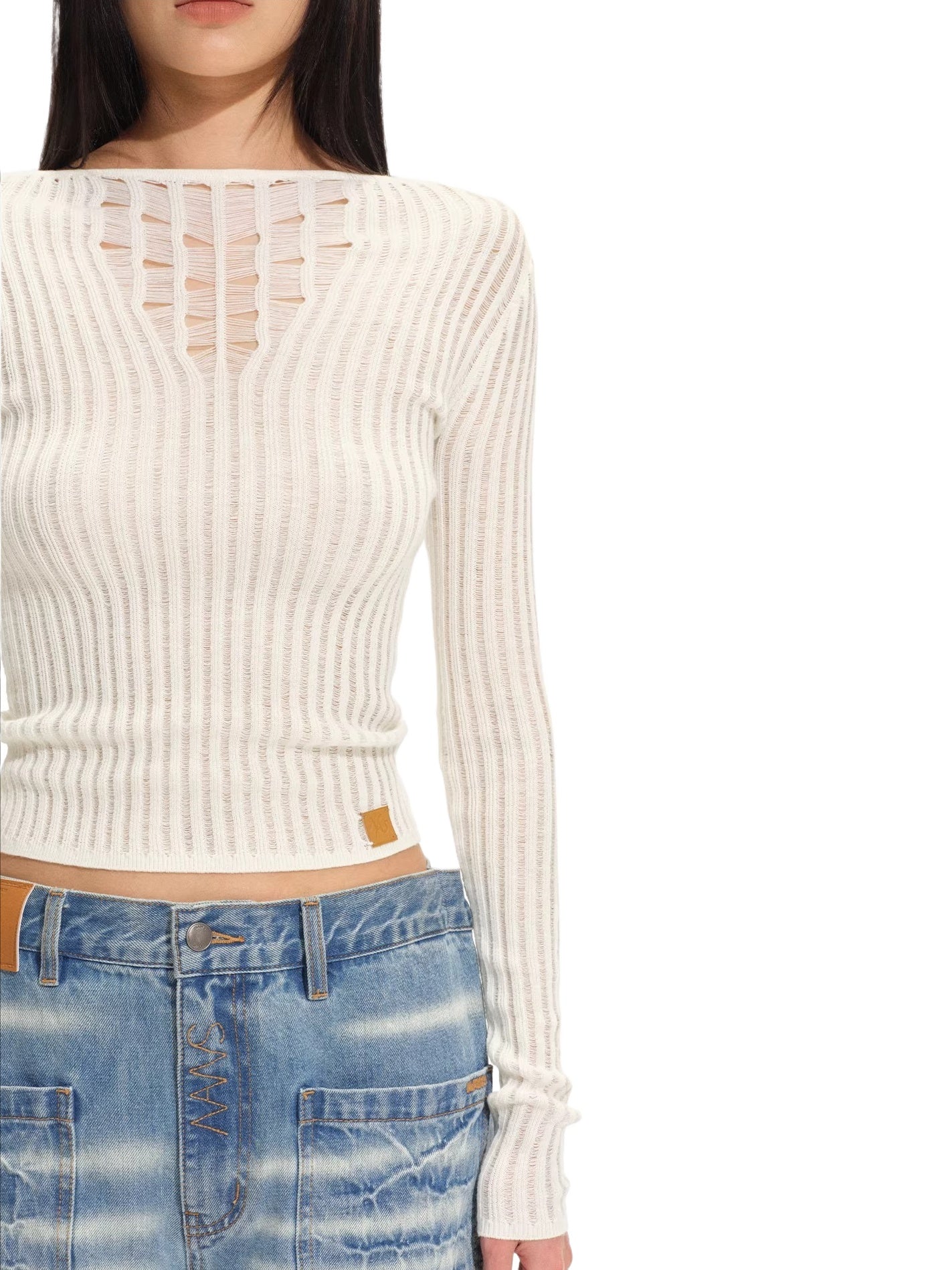 "Blue Ridge" V-Neck Openwork Knit Top