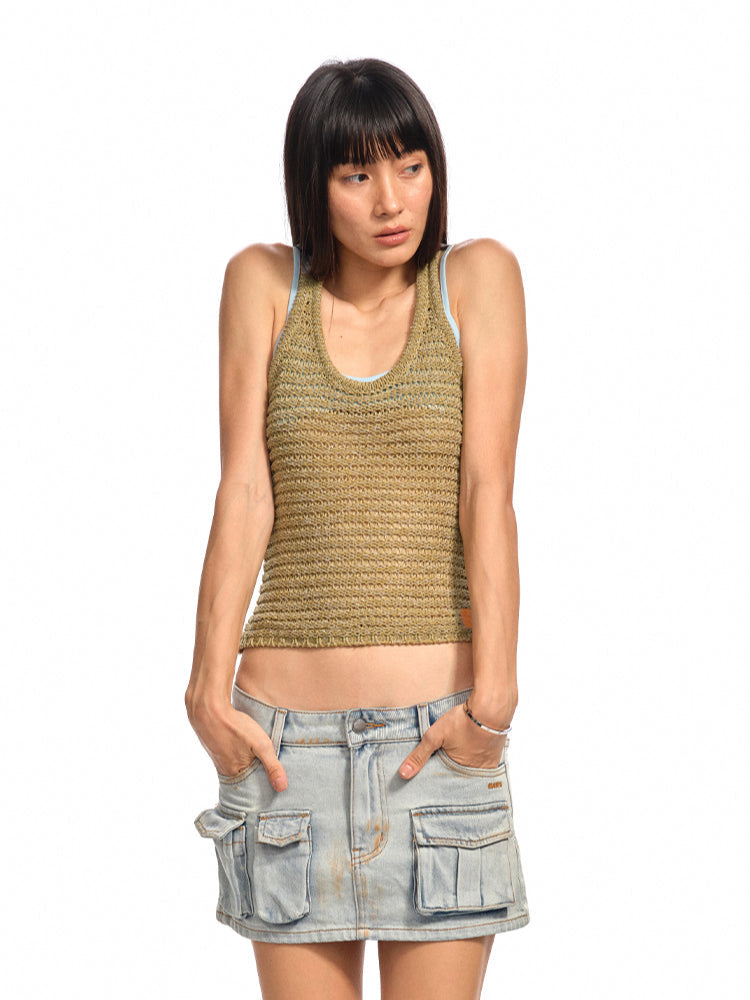 Knitted Hollow -Out Sling Vest