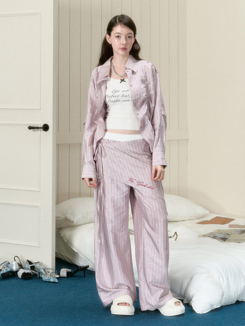 Deep Pink & Light Pink Striped Ruched Shirt