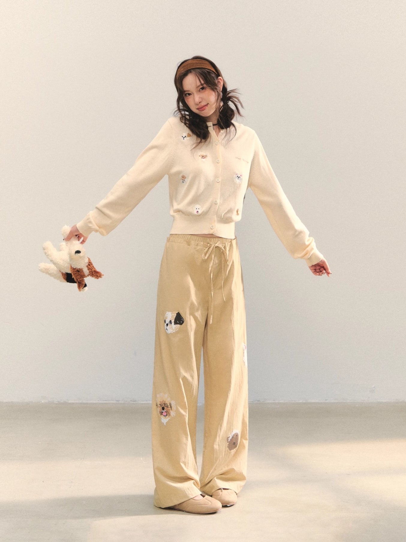 Fun Dog Print Retro Wide-Legged Casual Pants
