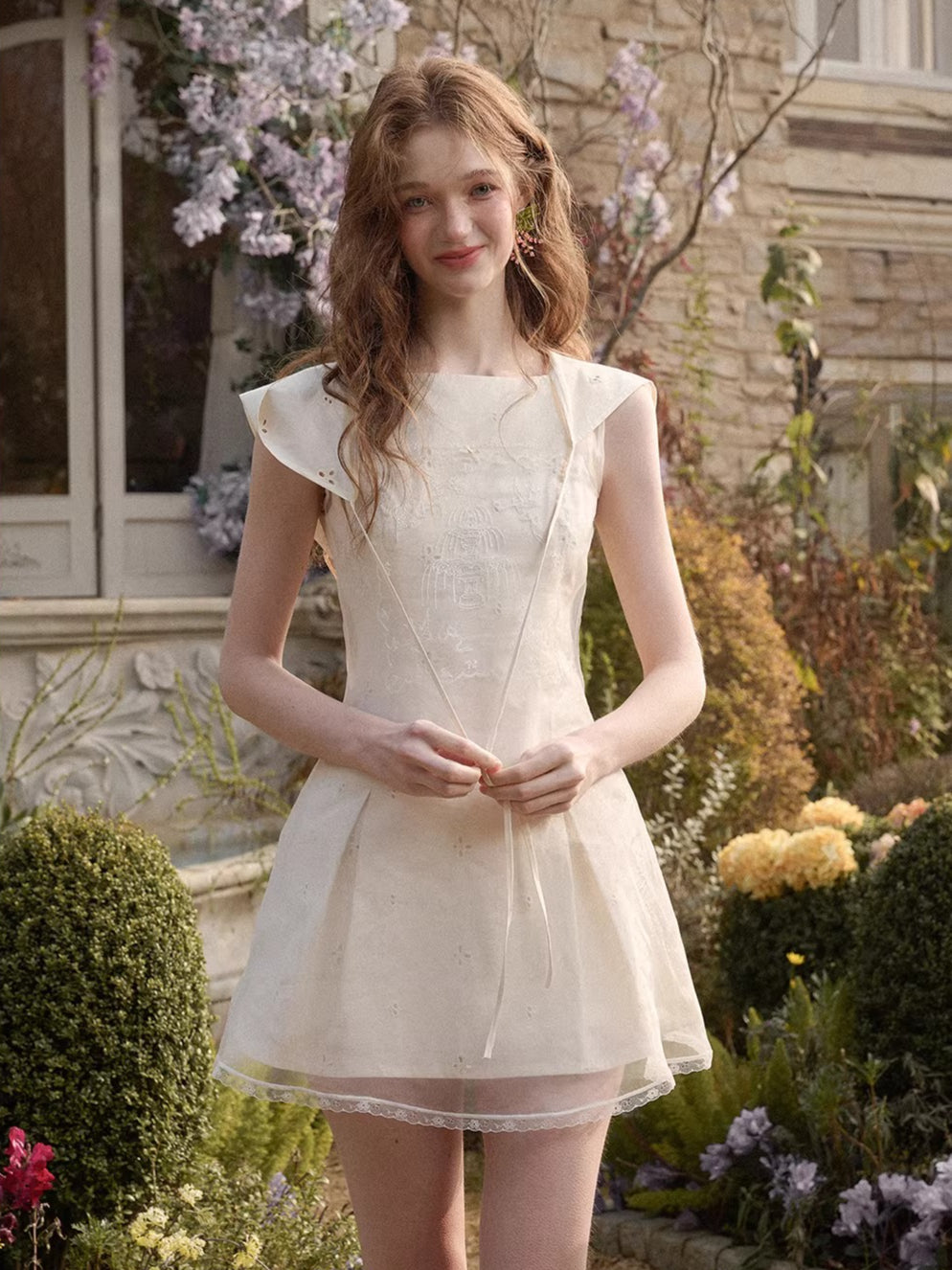 Embroidered Layered White Dress
