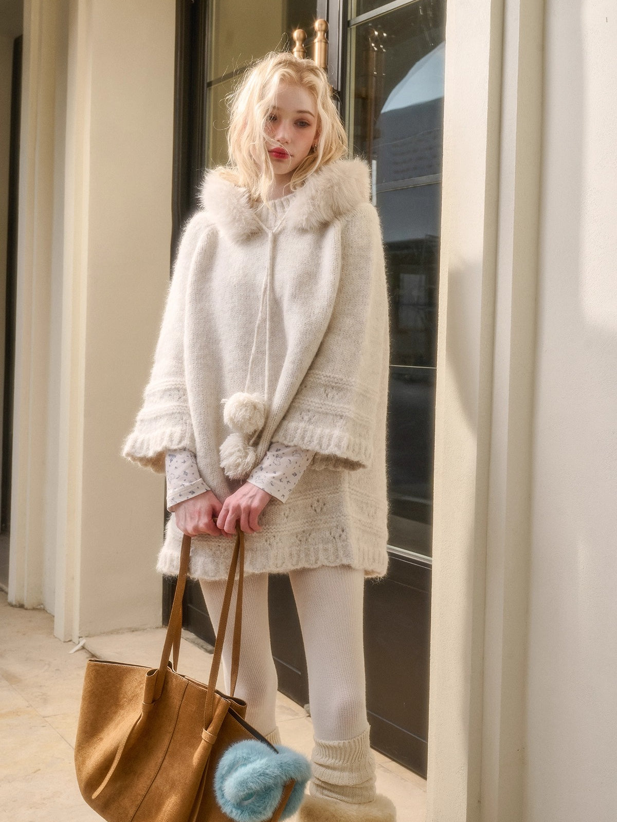 Soft Grace Wool-Blend Knitted Cape Dress