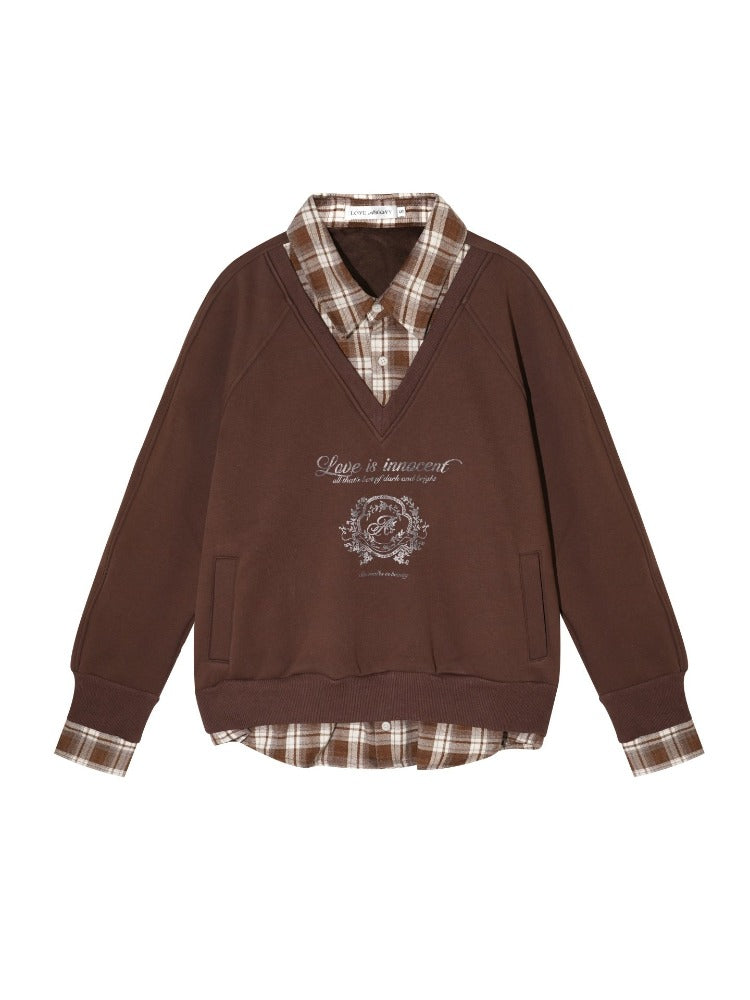 Printed Plaid Collar Sweatshirt