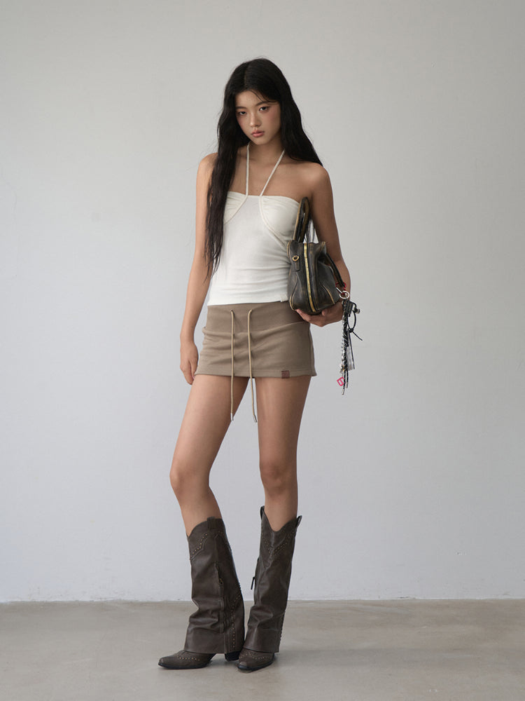 Pleated Rope-Hanging Fitted Bandeau