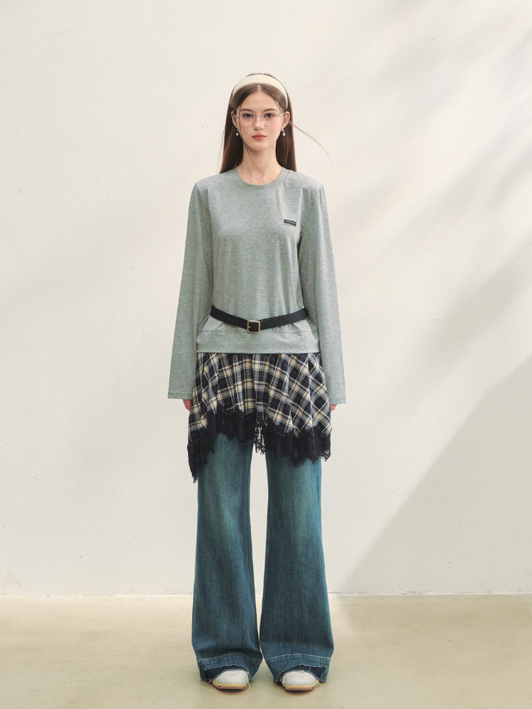 Plaid Lace Patchwork Knit Dress