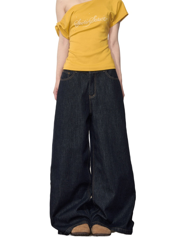 Original-Color Loose Wide-Leg Jeans