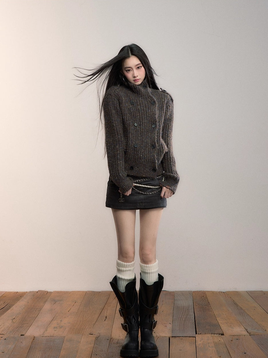 Colorfleck High-Neck Cardigan Jacket