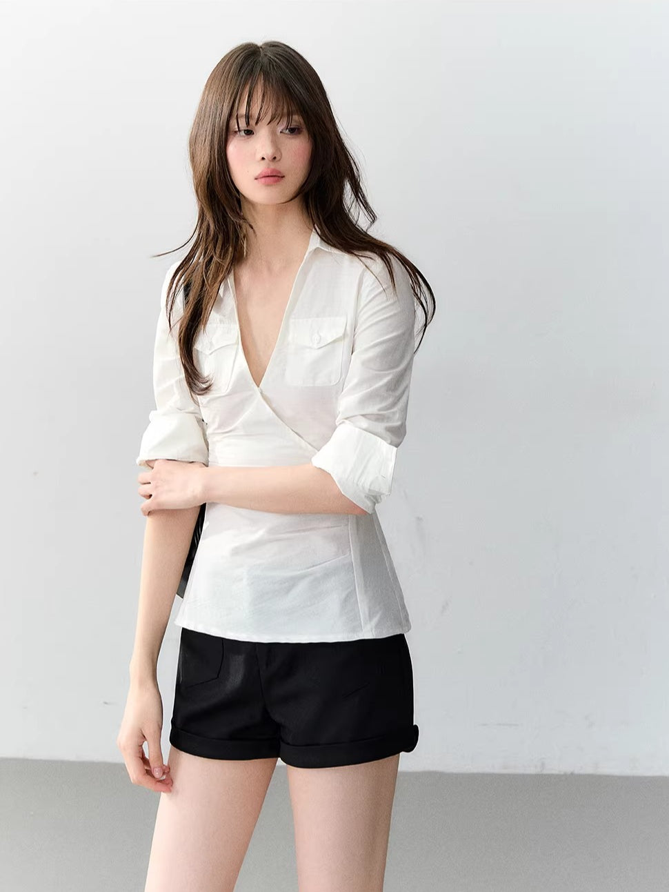 Blue & White V-neck Pocket Shirt