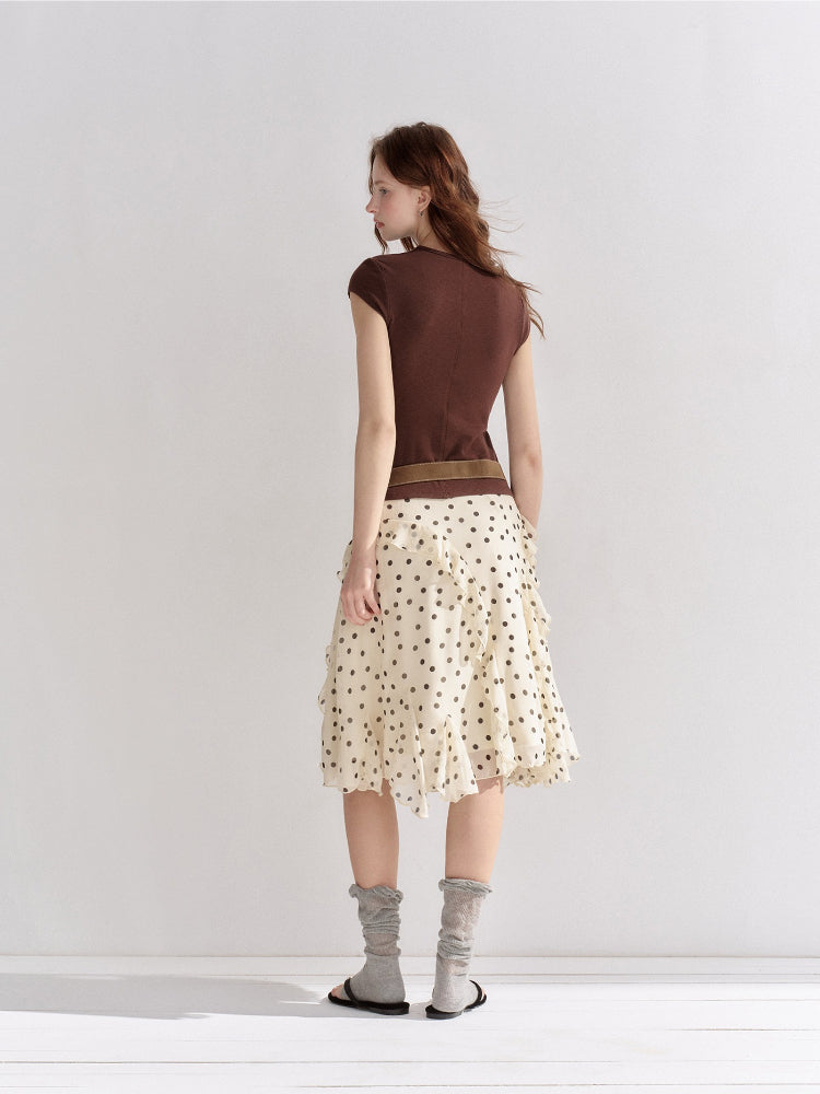 Polka Dot Ruffle Midi Skirt