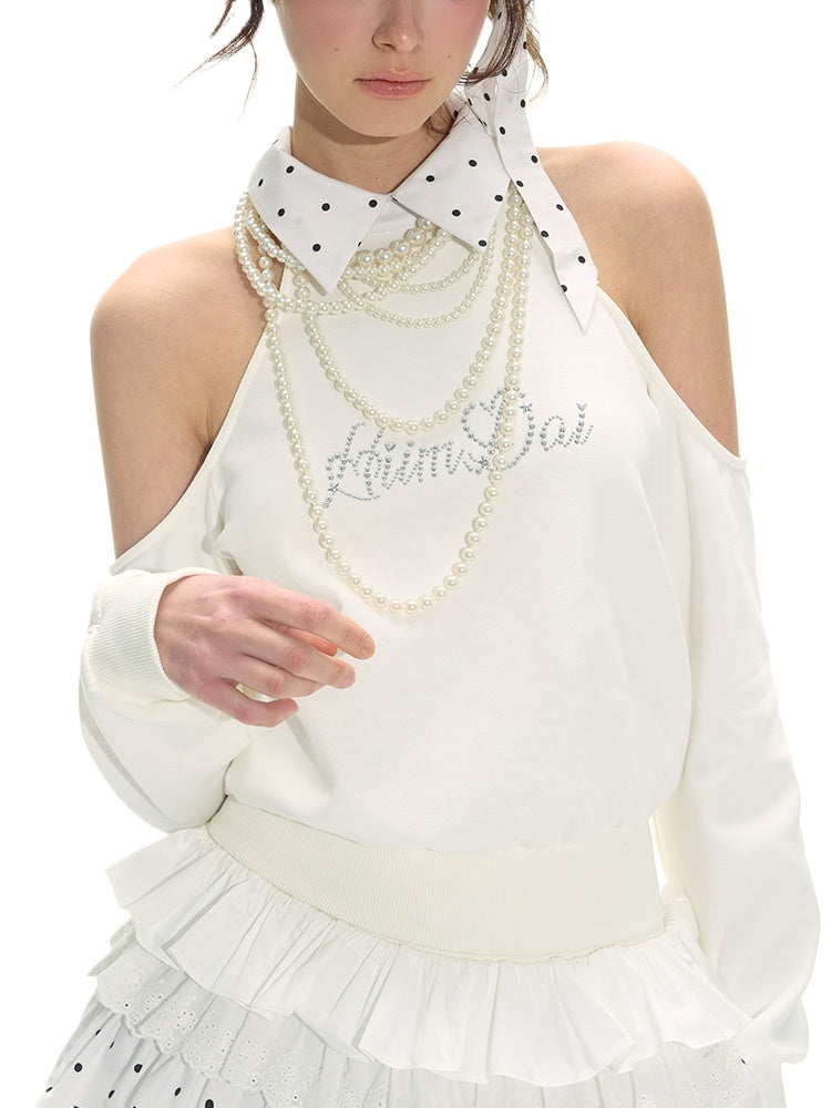 White Spliced Halter 2-in1 Hoodie