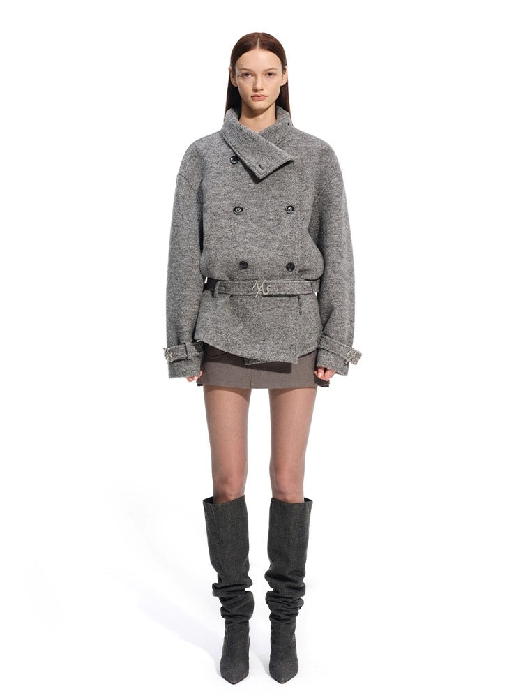 "Djembe Series" 90% Wool Bouclé Layered-Collar Wool Jacket
