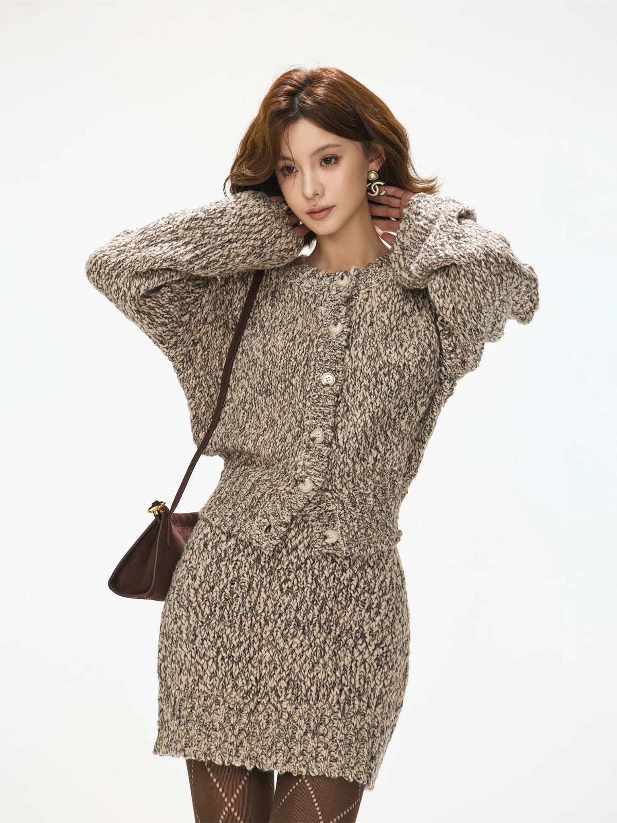 Vintage Wool Knit Cardigan & Skirt Set
