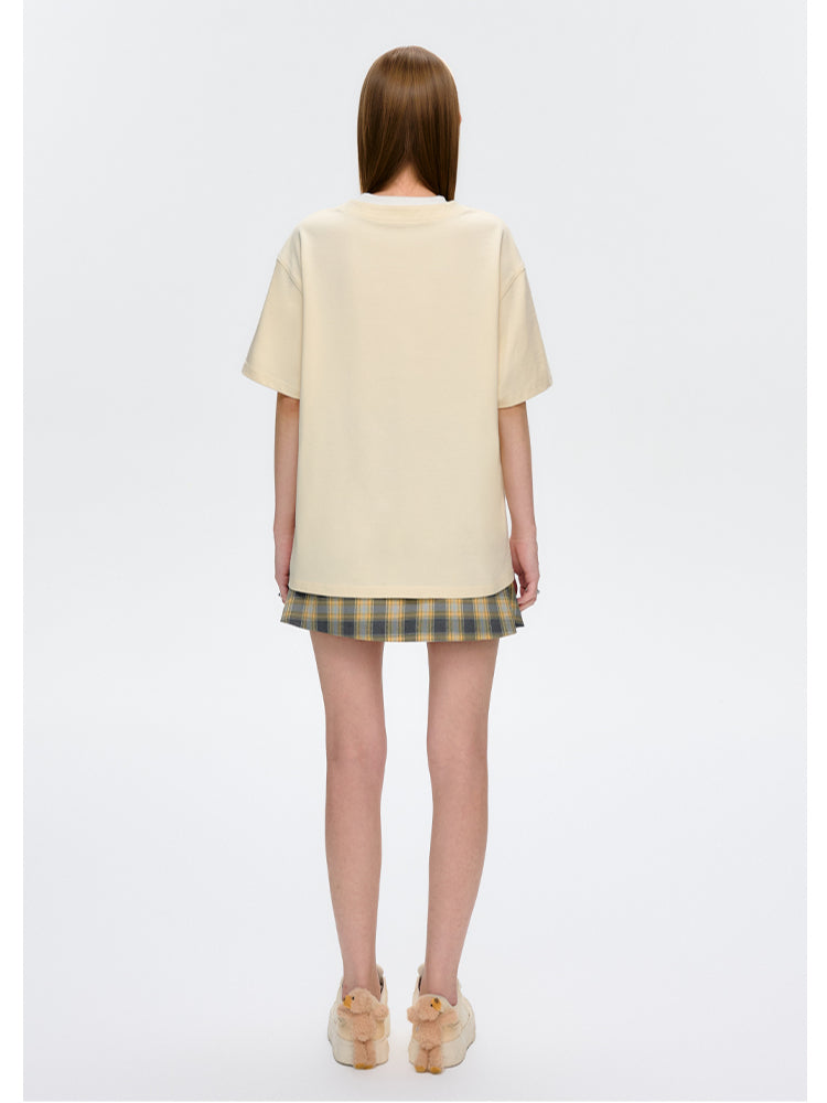 Pocket Doll Fake Two-piece Cotton T-shirt