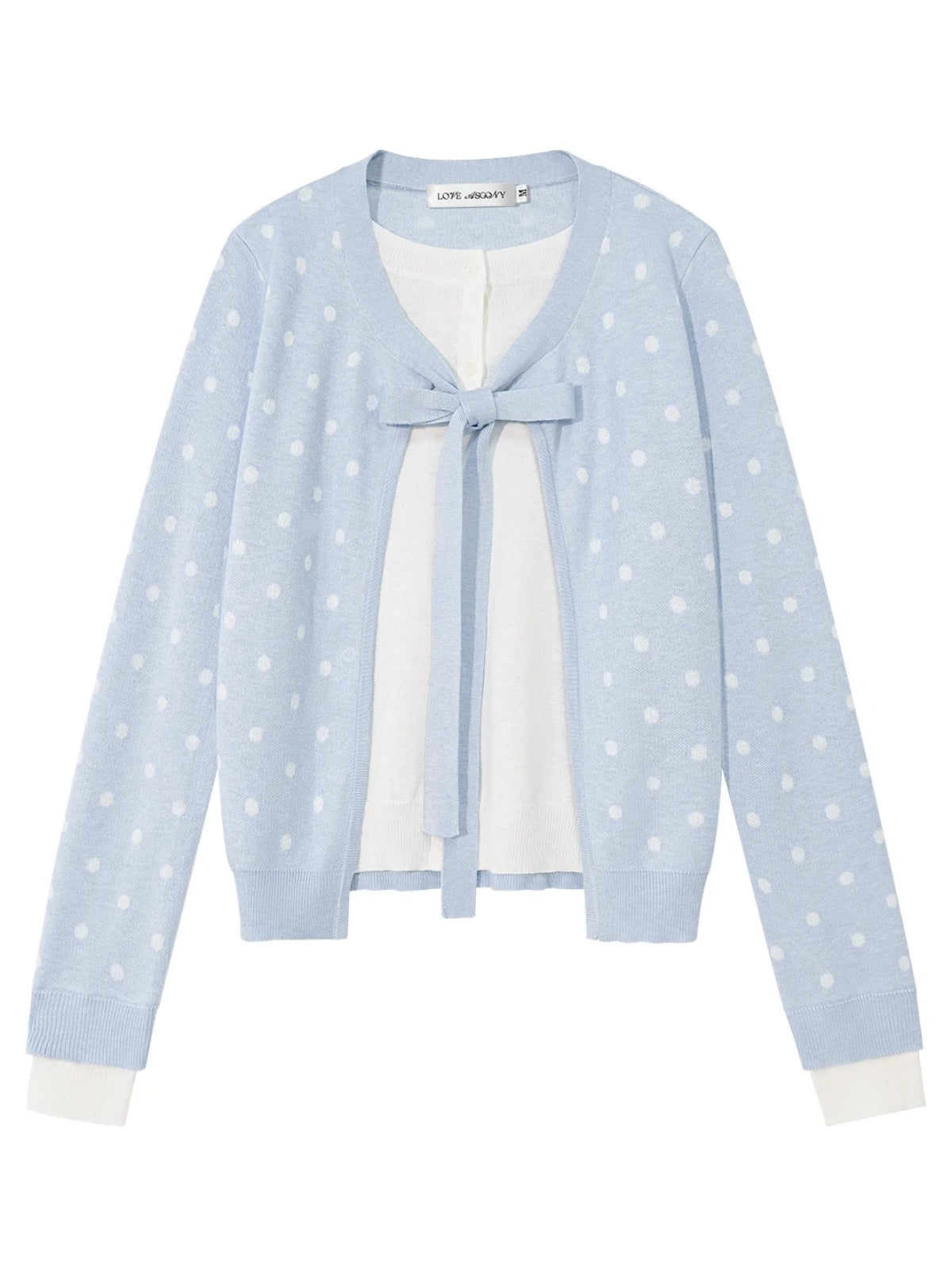 Polka Dot Bow Tie Knit Cardigan