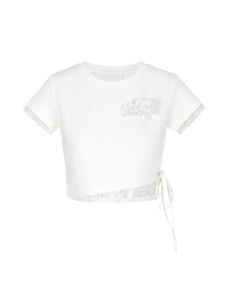 Lace Slim Fit Round-Neck Short T-Shirt