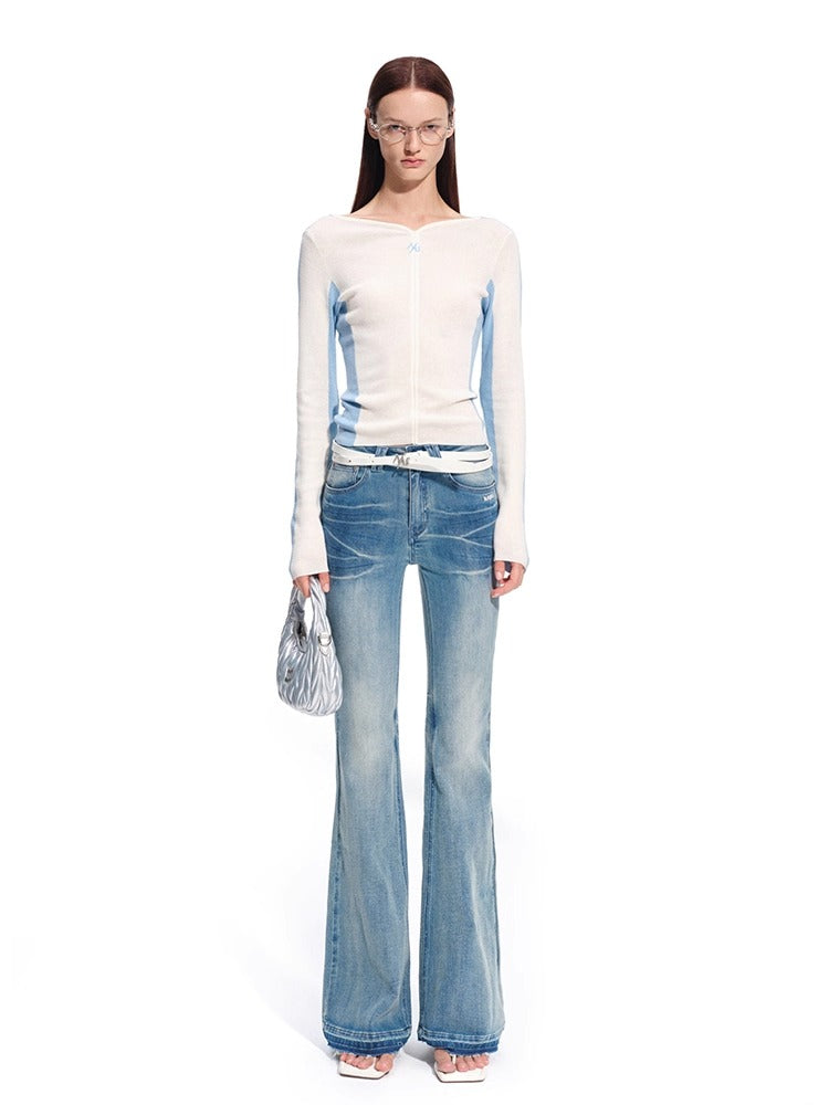 Contrast-Trim Fitted Knit V-neck