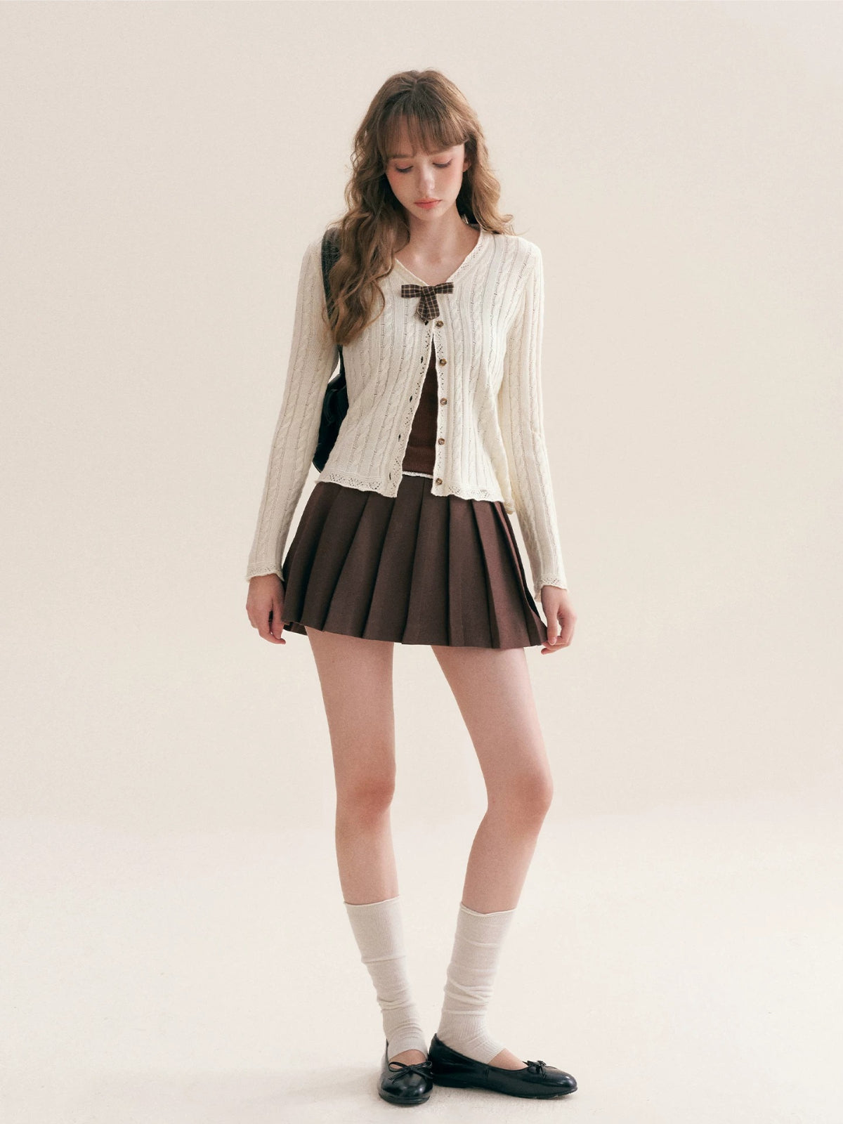 Plaid Bow Knit Cardigan