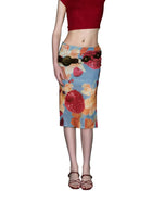Tropical Fruit Print Side Slit Midi Skirt