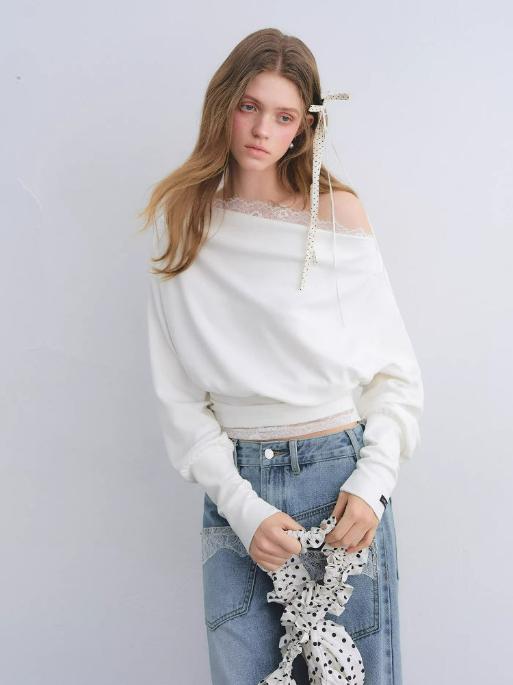 Draped Neck Cinched Waist Lace Patchwork Top