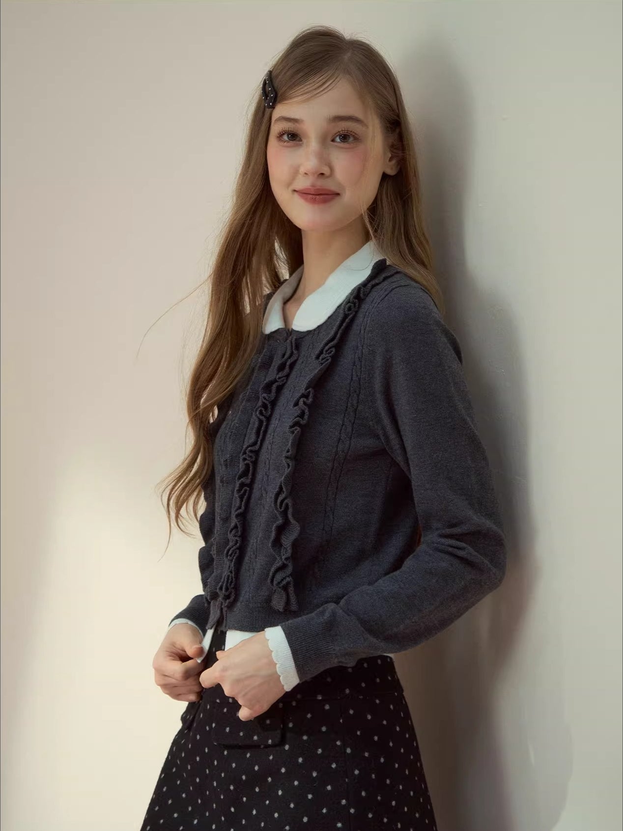 Ruffled Peter-Pan Knit Blouse