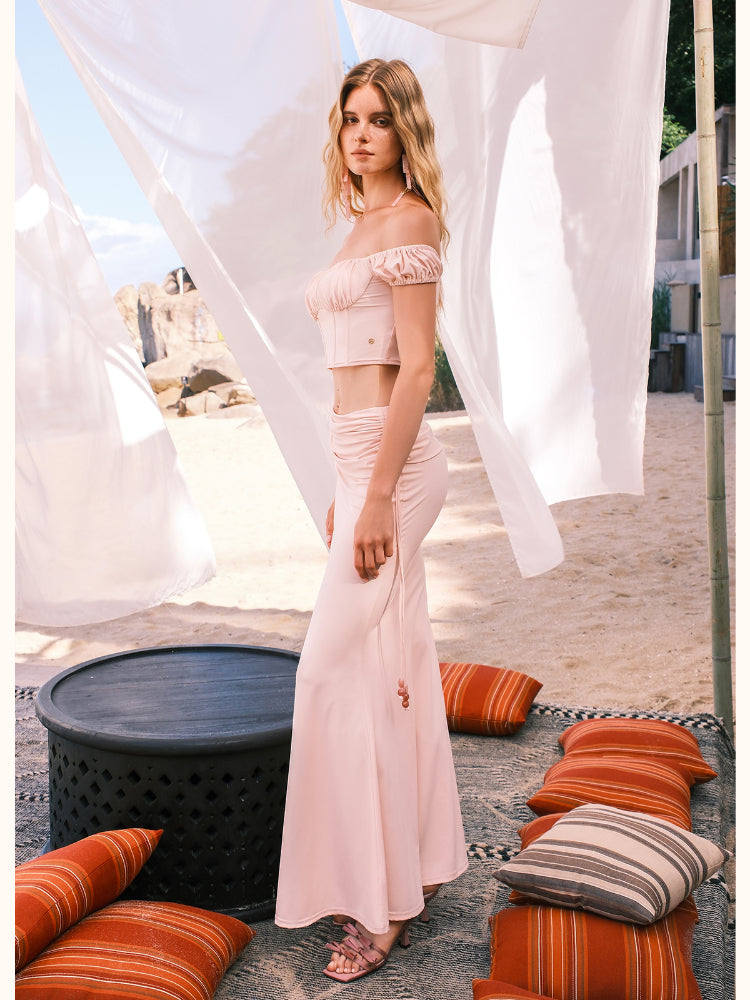 One-shoulder Fishbone Top & Skirt Set