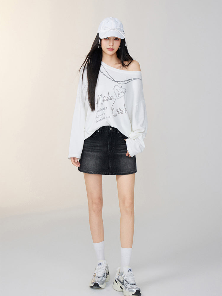 Rhinestone Letter Long-Sleeve T-Shirt
