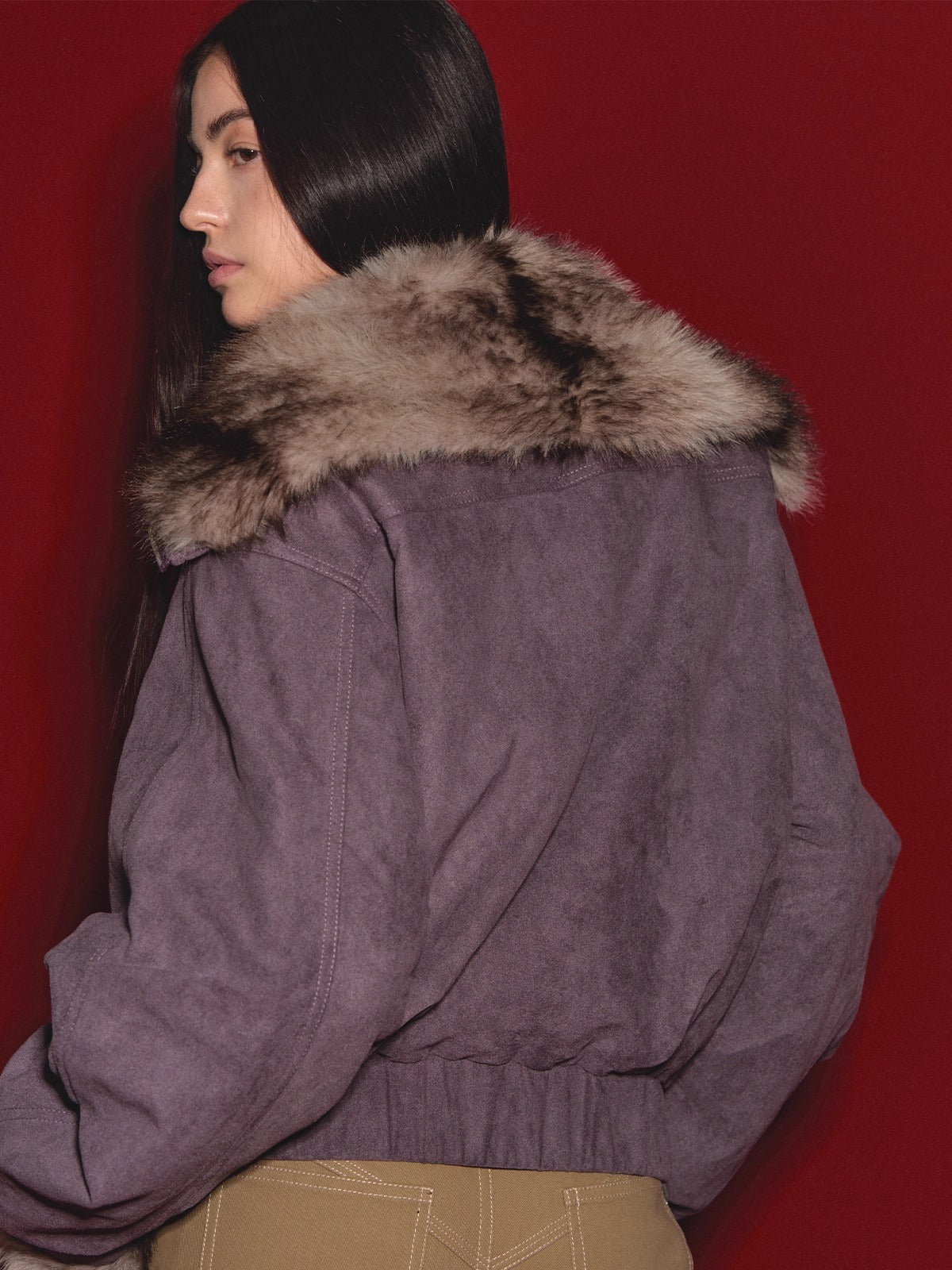 Faux-Suede Fur-Collar Quilted Parka