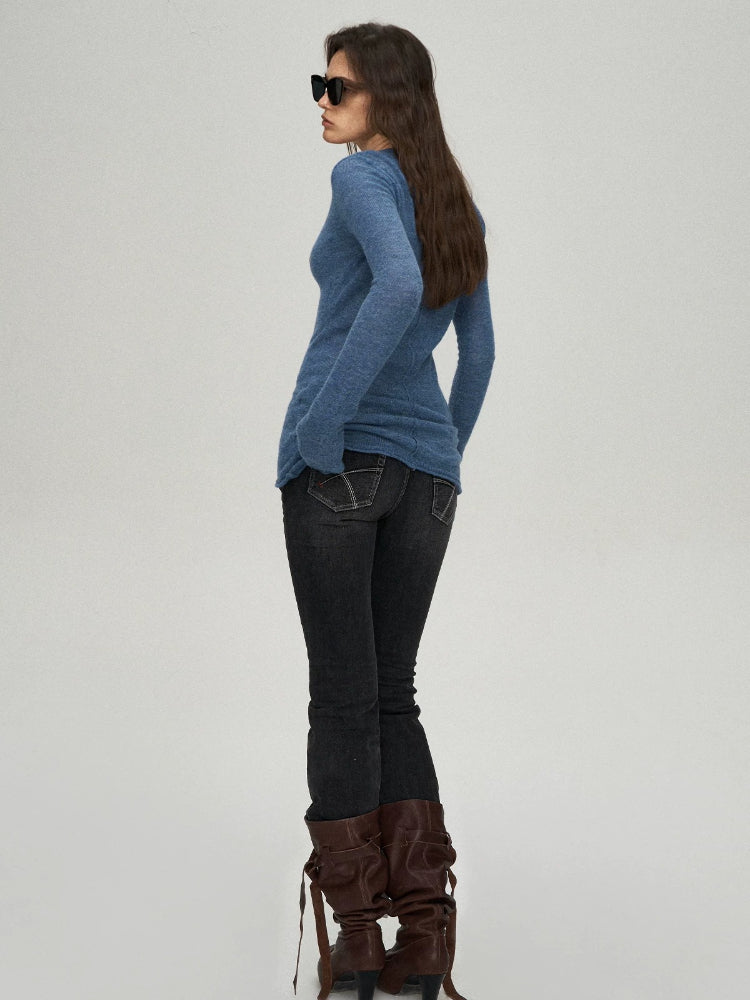 Camel Hair Sequin V-Neck Top