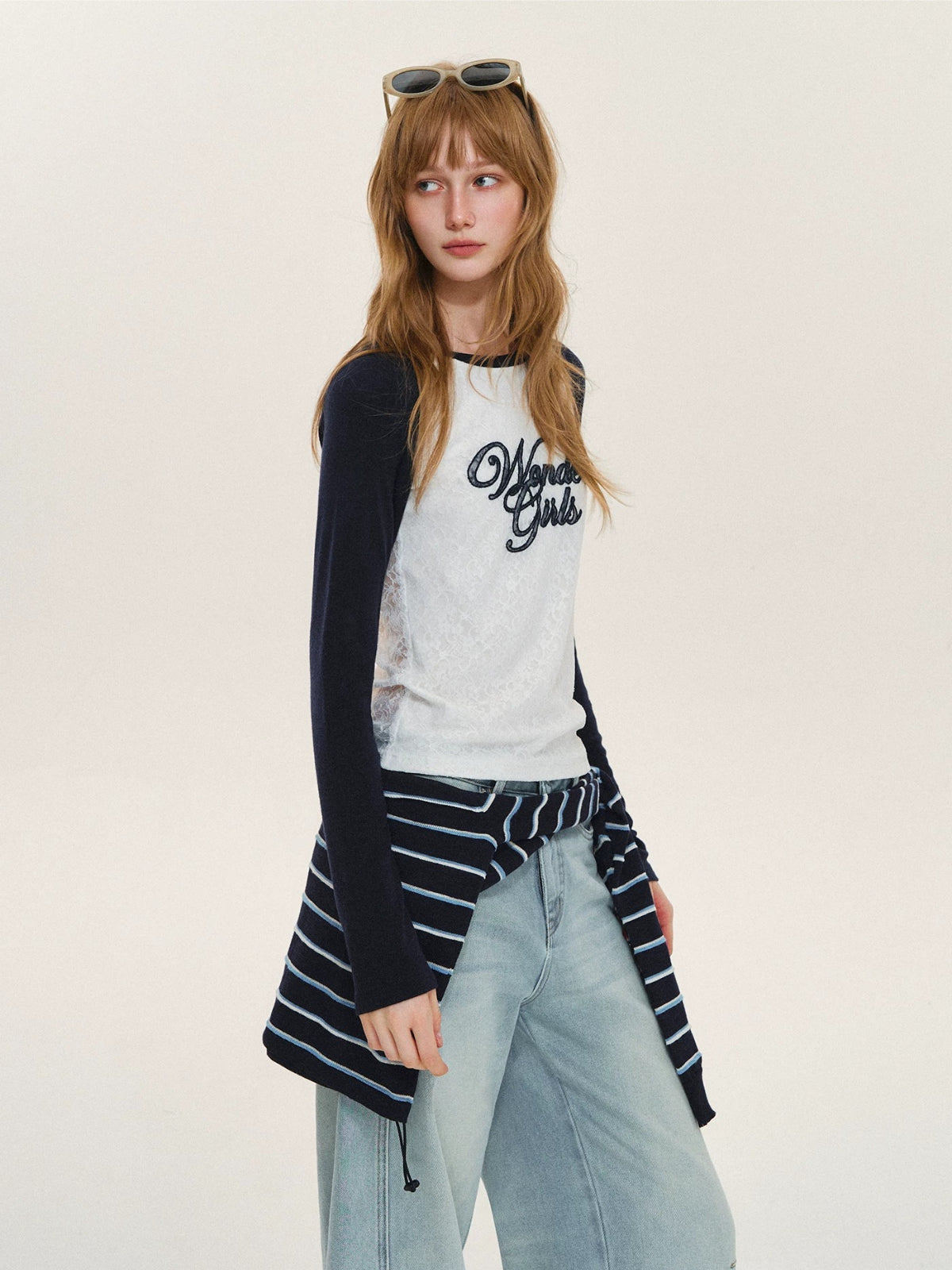 Retro Lace Embroidered Raglan Top