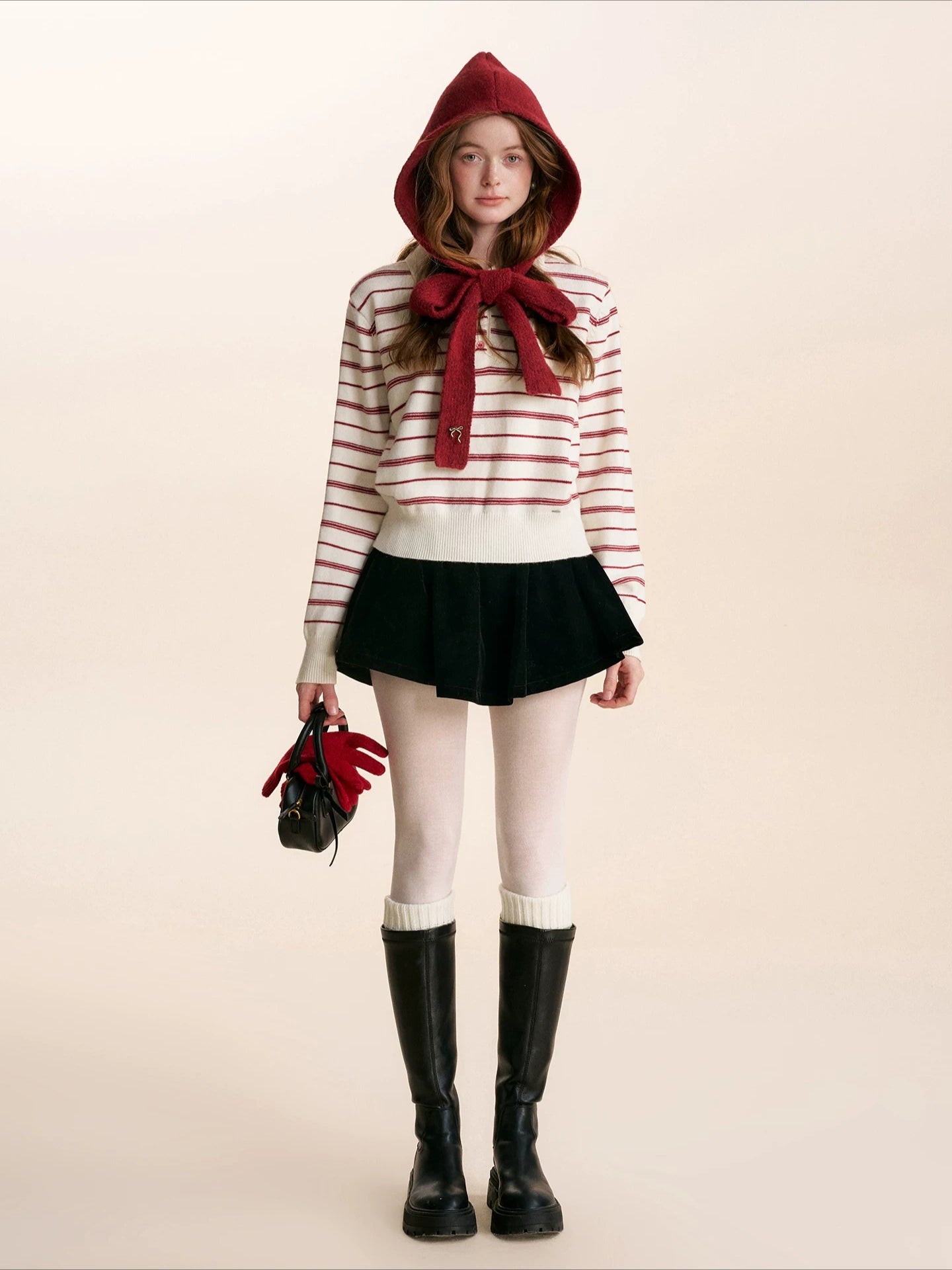 Striped Knit Polo Neck Pullover Sweater