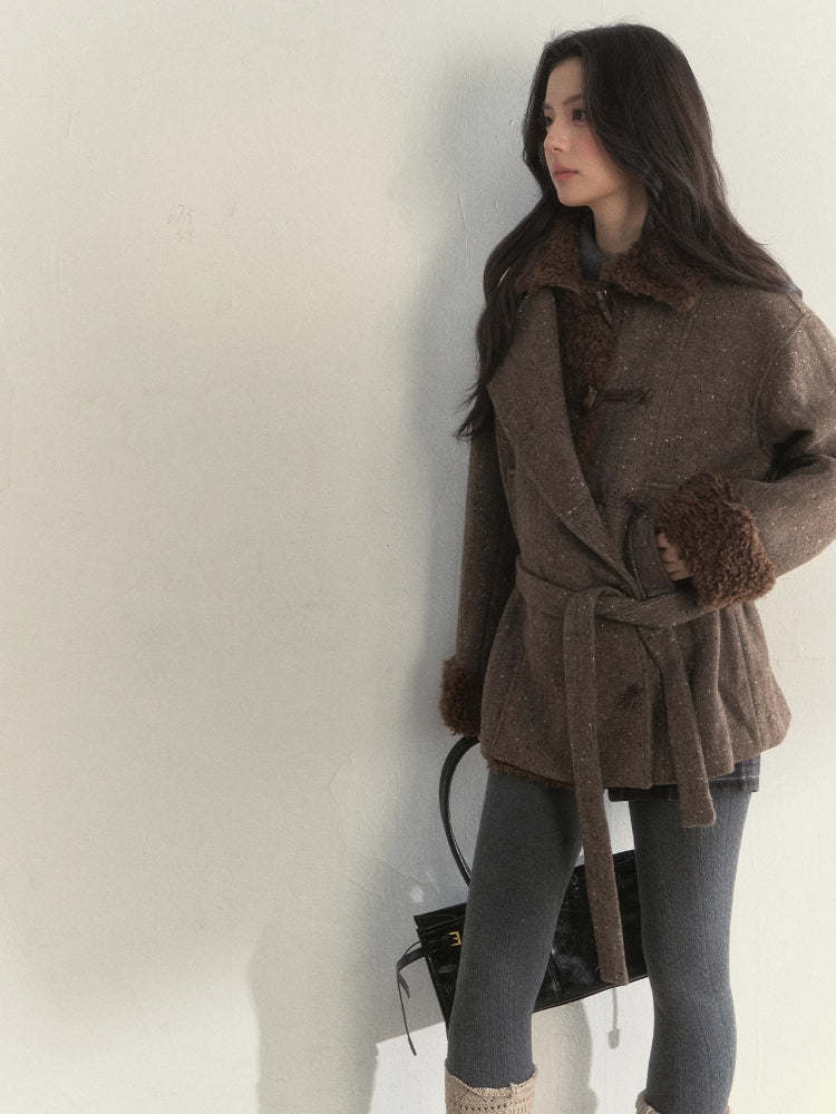 Fleece-Trim Wool Coat