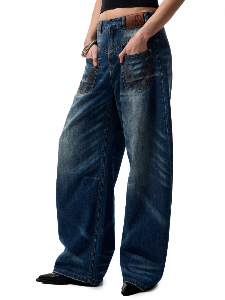 Vintage Wash Detachable Knife Denim Skirt Pants