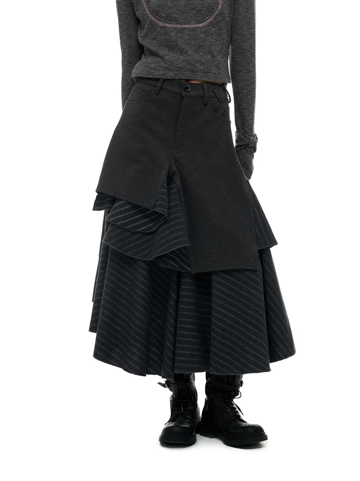 Asymmetric Stripe A-Line Midi Skirt
