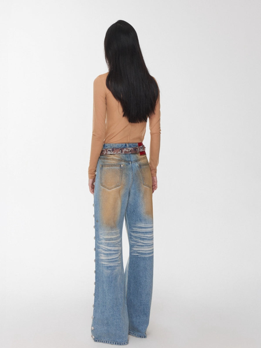 Flocked Mesh Sporty Turtleneck Top