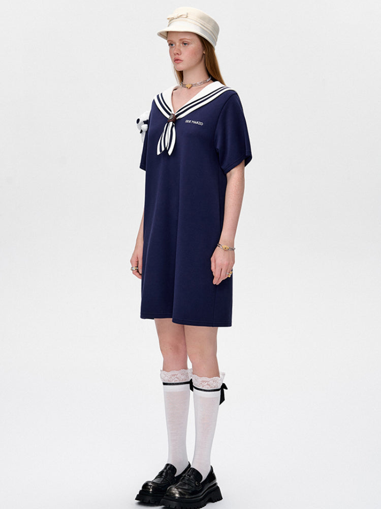 Navy Collar T-Shirt Loose Dress