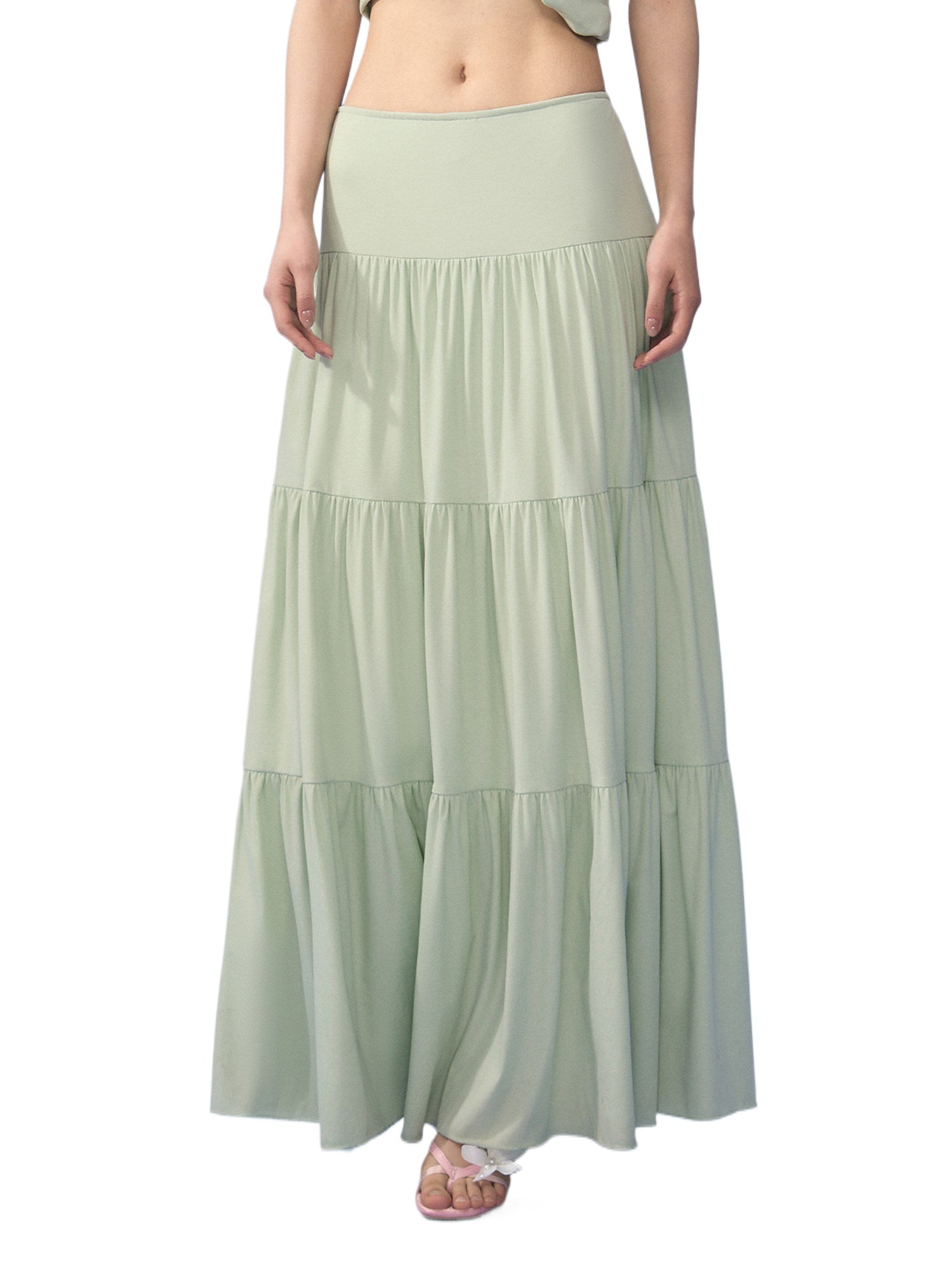 Green Tiered Maxi Skirt