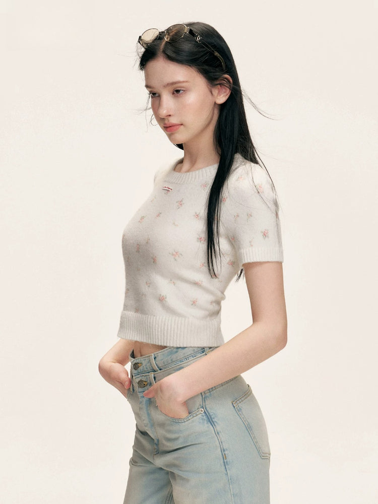 Cream Floral Knit Tee
