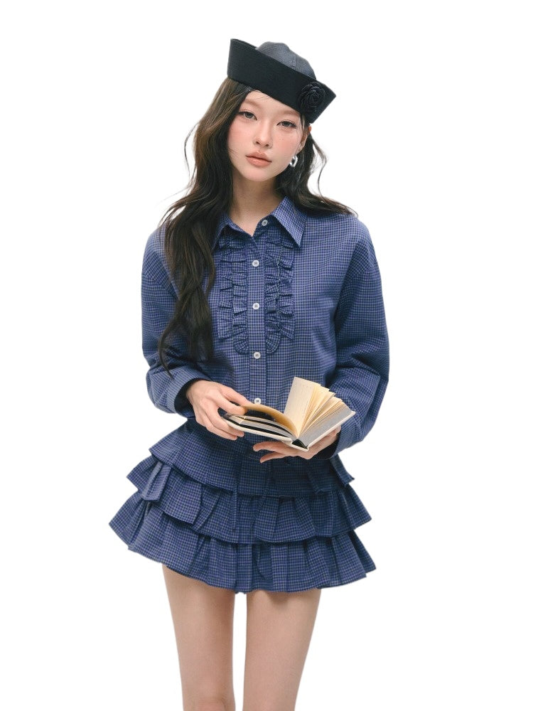 Plaid Ruffle Shirt & Skirt Set