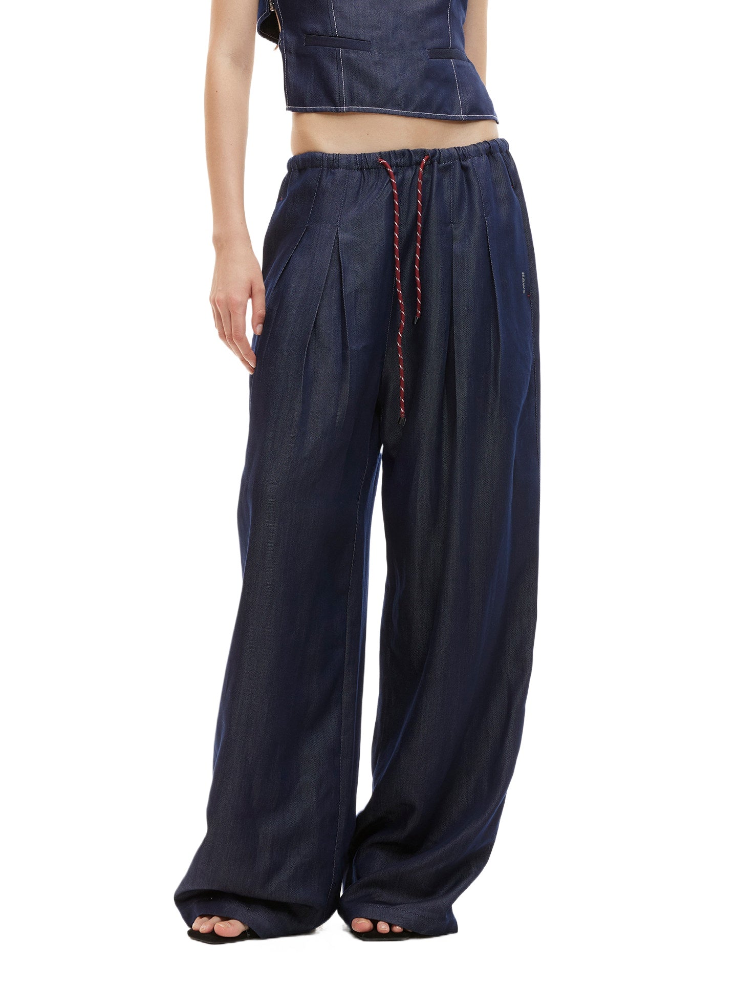 Blue Draped Wide Jeans