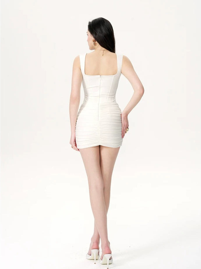 White Boned Waist Mini Dress