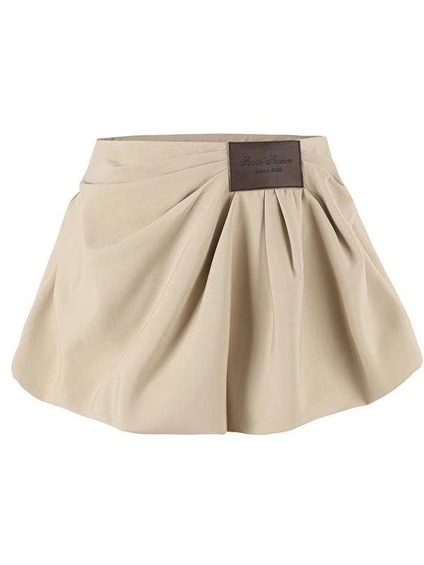 Khaki & Navy Blue Pleated A-Line Skirt