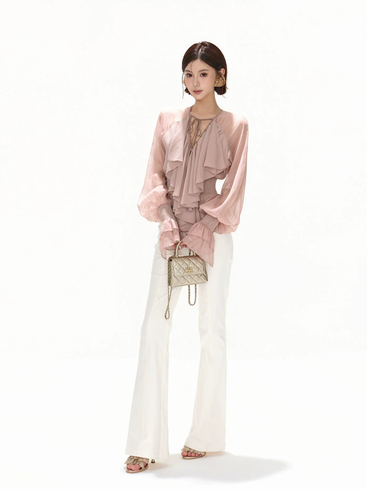 White Low-Waist Flare Pants