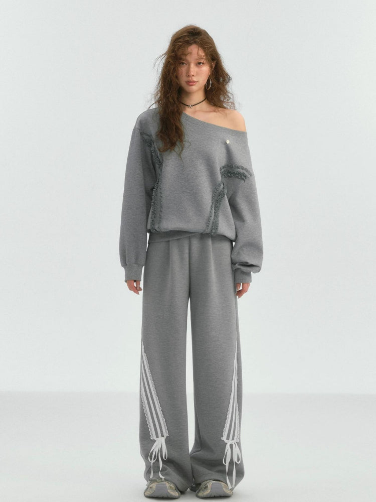 Lace Butterfly Knot Casual Long Pants