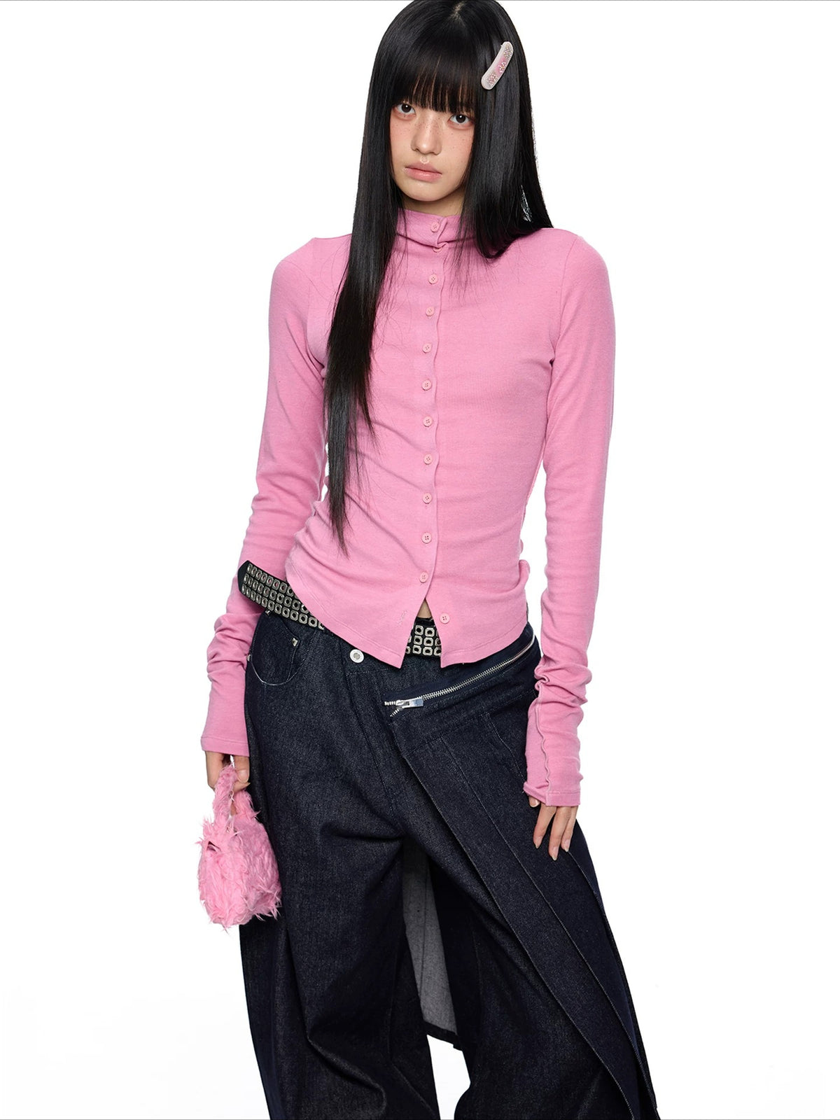 Slim Pleated Long Sleeve Top