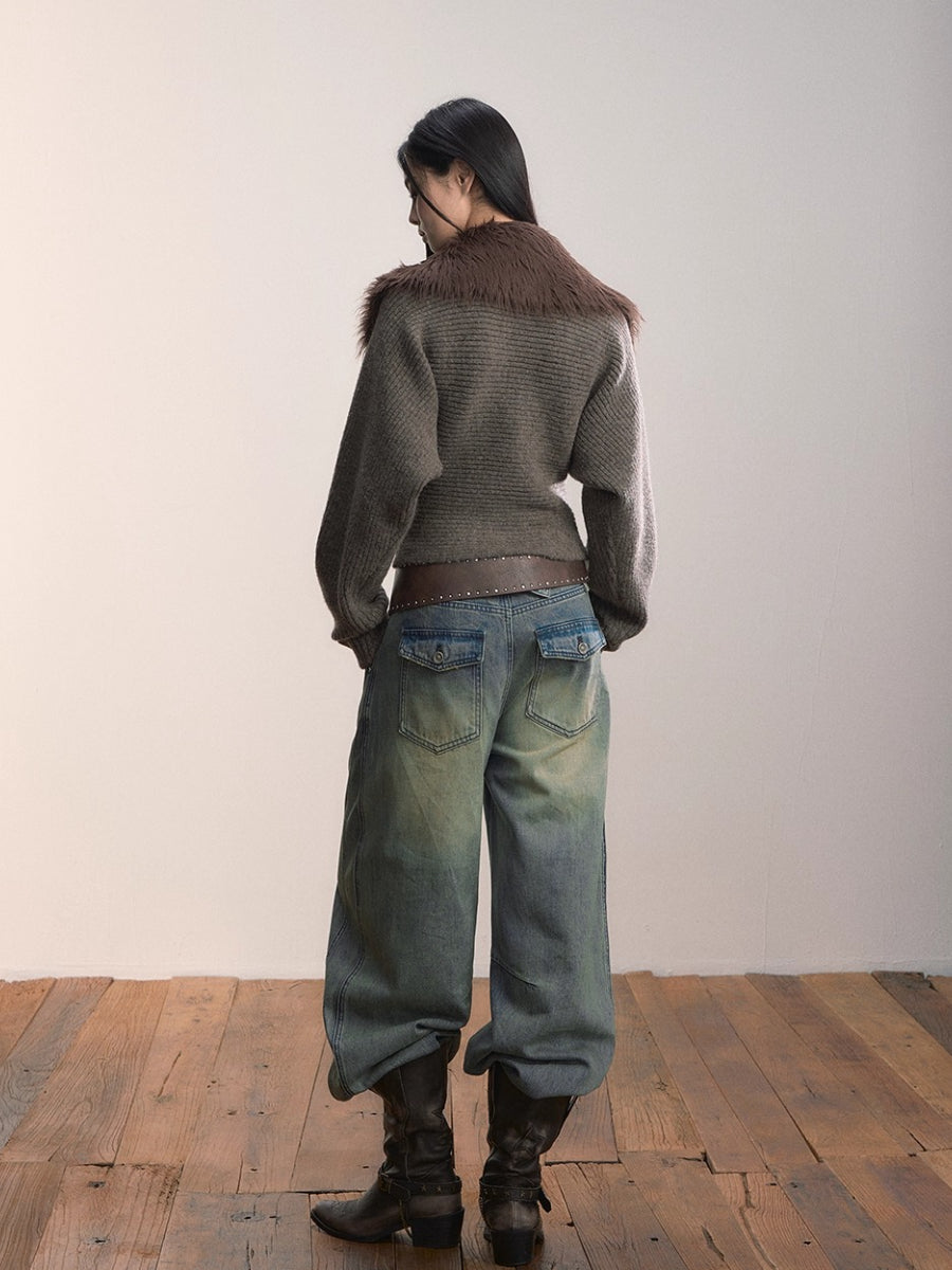 Fur Collar Oversized Sleeve Sweater Coat