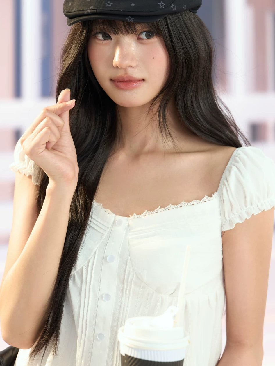 White Square Neck Blouse