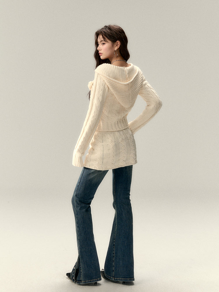 Black & Apricot Buttoned Knit Skirt