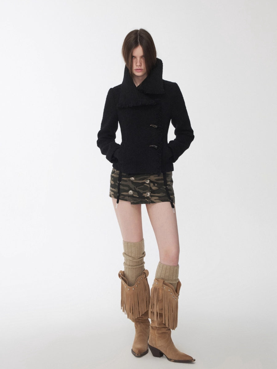 Wool Blend Short Jacket with Horn Buttons